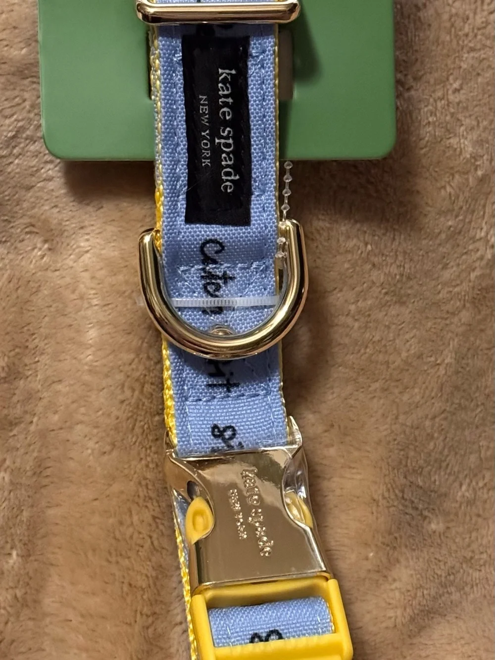 kate spade Light Blue and Yellow Pet Collar with Branded Gold Buckle M/L